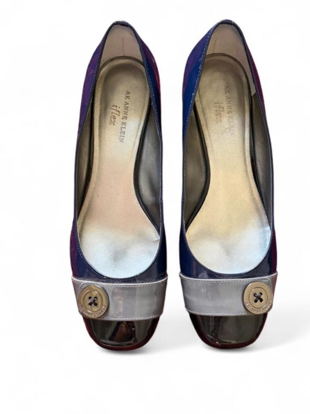Anne Klein Navy blue kitten heels with button detail